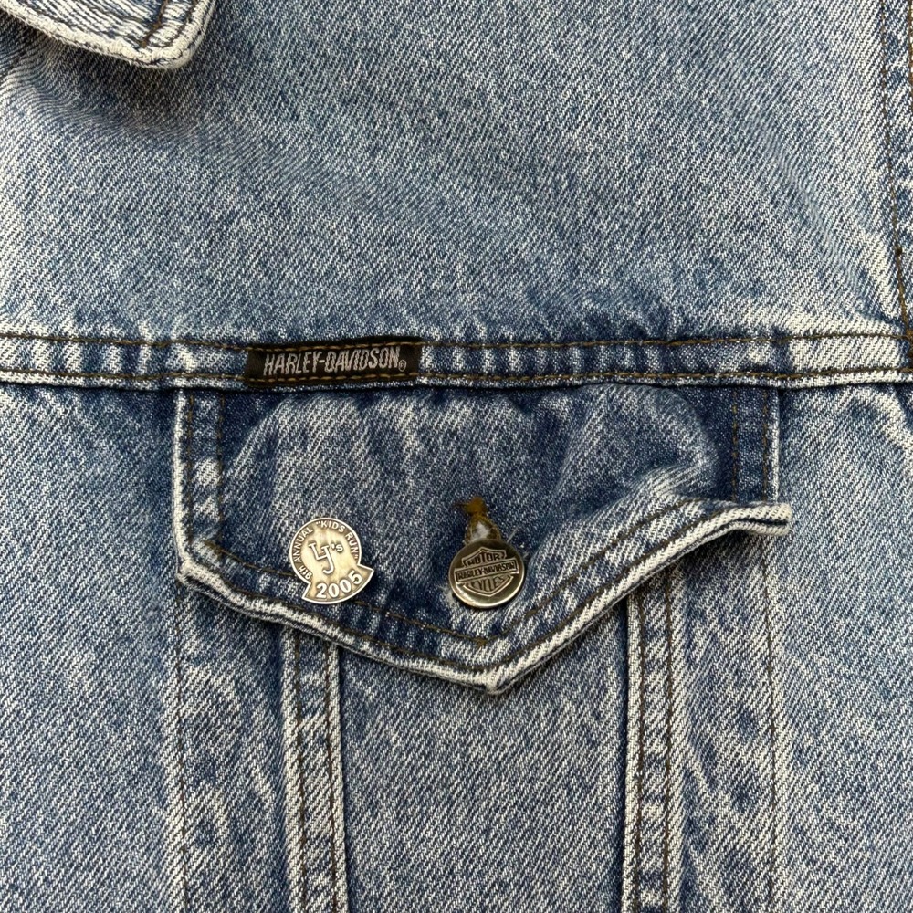 Vintage Harley Davidson Denim Vest Mens XL Embroidered Jean Biker Trucker Faded - Picture 4 of 12